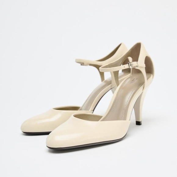 NWOT. Zara Ecru Heeled Shoes with Strap. Size 7,5. - Picture 2 of 8